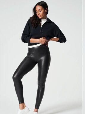SPANX Faux Leather Leggings - Black - Size Medium